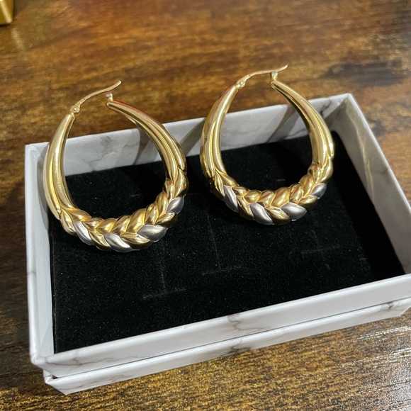 K18 18K 750 Italy Real Gold Oversized Hoop Earrings - Picture 5 of 9